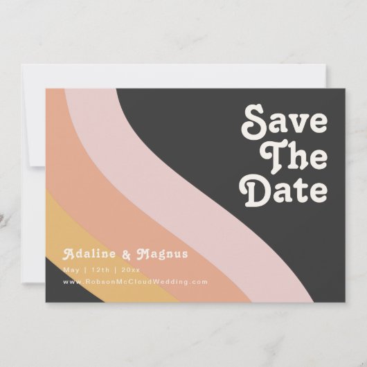 Save The Date Moderne rétro 70's Rainbow Dark Horizontal (Devant)