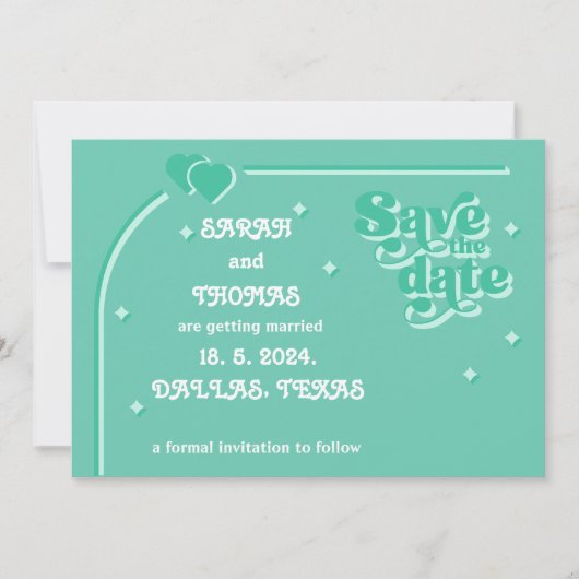Save The Date Moderne Retro super vert les années 70 mariage (Devant)