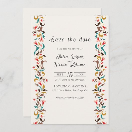 Save The Date Moderne Romantique Élégant Mariage de couronne flo (Devant / Derrière)