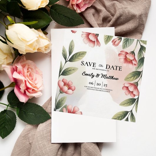 Save The Date Moderne Rose Floral Designer Enregistrer La Date