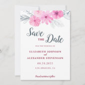 Save The Date Moderne rose gris aquarelle fleurs printemps maria (Devant)
