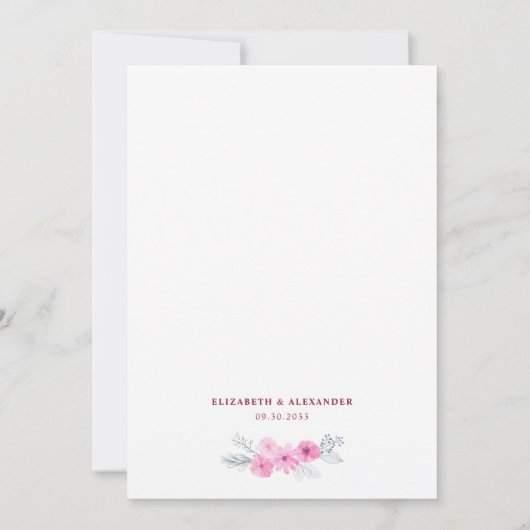 Save The Date Moderne rose gris aquarelle fleurs printemps maria (Dos)