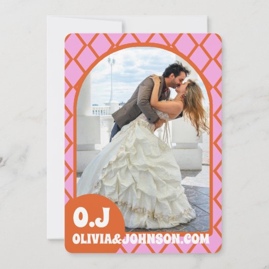 Save The Date Moderne Rose Orange Rétro Boho Arch Date Bold (Dos)