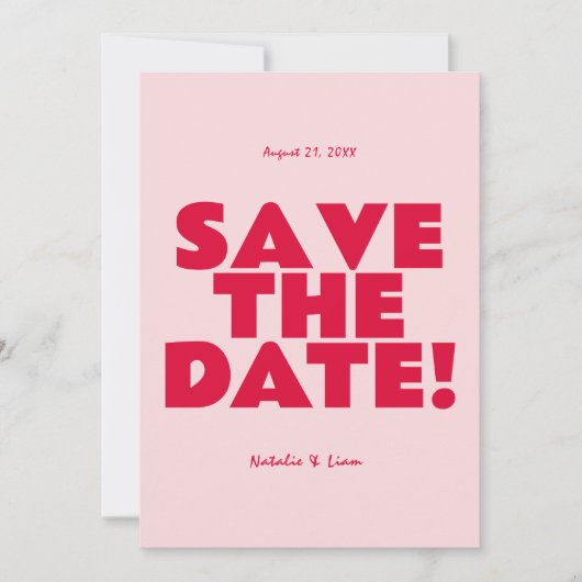Save The Date Moderne rose rouge brillant Funky Gras Mariage rét (Devant)