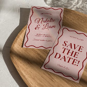 Save The Date Moderne rose rouge brillant Funky Gras Mariage rét