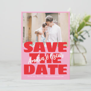 Save The Date Moderne Rose Rouge Photo Ludique Gras Moderne