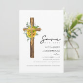 Save The Date Moderne Rustique Croix de bois Mariage de verdure (Debout devant)