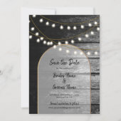 Save The Date Moderne Rustique Noir Bois Lumière Arc Mariage (Devant)