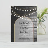 Save The Date Moderne Rustique Noir Bois Lumière Arc Mariage (Debout devant)