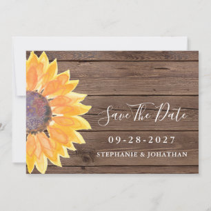 Save The Date Moderne Rustique Tournesol Bois Enregistrer La Dat