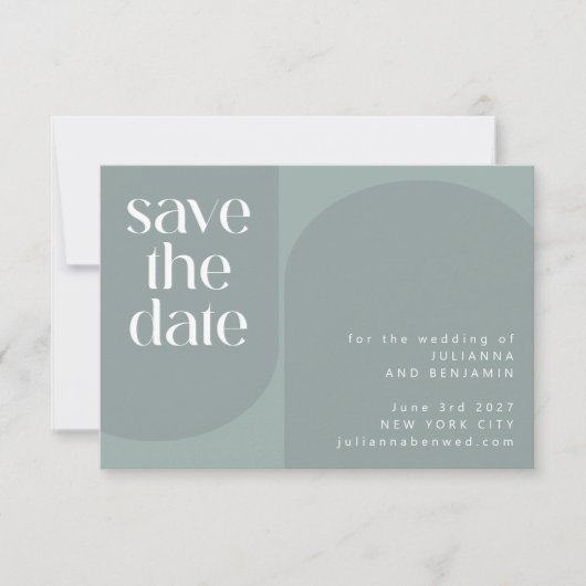 Save The Date Moderne Sage Turquoise Vert Géométrique Chic Maria (Devant)
