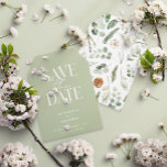 Save The Date Moderne sauge vert élégant aquarelle botanique<br><div class="desc">Design vert botanique feuillage minimal moderne script mariage non photo enregistrer la carte de date. L'eucalyptus peint à la main,  le feuillage minimal et la couleur verte à la sauge moderne confèrent à cette carte de faire-part un caractère luxueux. Dans les verts,  les bruns et les gris.</div>