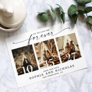 Save The Date Moderne Script Collage de 3 photos en noir et bl