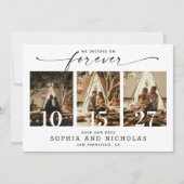 Save The Date Moderne Script | Collage de 3 photos en noir et bl (Devant)