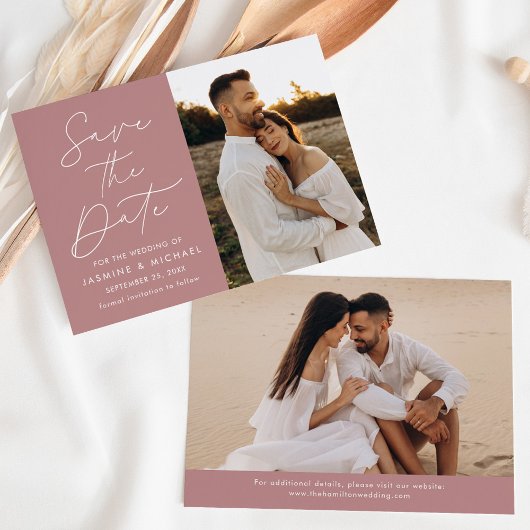 Save The Date Moderne Script Rose Poussiéreux 2 Photo