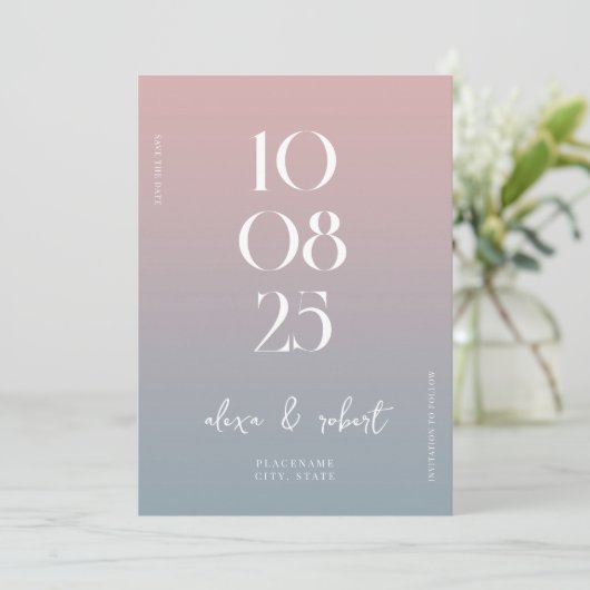 Save The Date Moderne Simple chic Dusty Rose bleu Mariage (Debout devant)