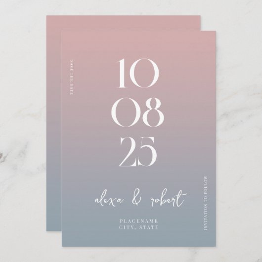 Save The Date Moderne Simple chic Dusty Rose bleu Mariage (Devant / Derrière)