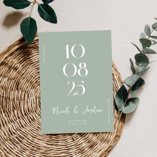 Save The Date Moderne Simple Chic Sage Mariage Vert