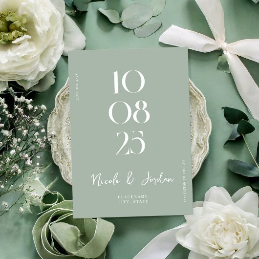 Save The Date Moderne Simple Chic Sage Mariage Vert