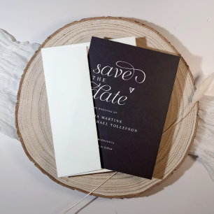 Save The Date Moderne Simple Coeur Mariage noir