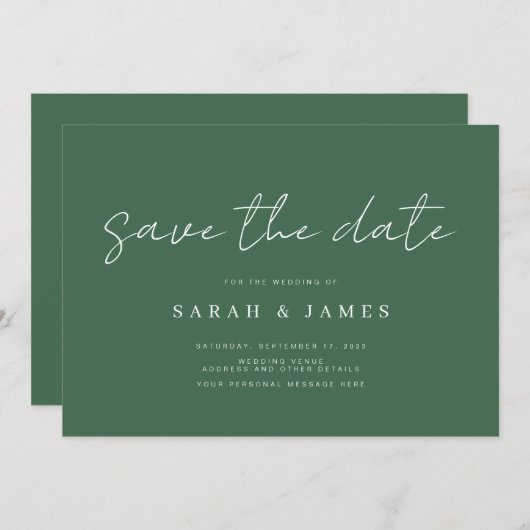 Save The Date Moderne simple Emerald Green Wedding Enregistrer l (Devant / Derrière)