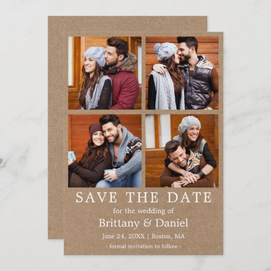 Save The Date Moderne Simple Enregistrer La Date 4 Photo Kraft C (Devant / Derrière)