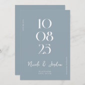 Save The Date Moderne, simple et chic, Mariage bleu Dusty (Devant / Derrière)