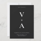 Save The Date Moderne simple Mariage noir Monogramme (Devant)