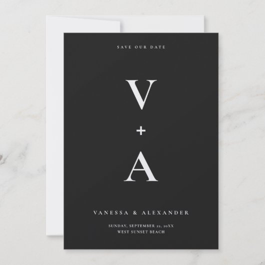 Save The Date Moderne simple Mariage noir Monogramme (Devant)