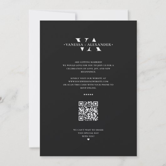 Save The Date Moderne simple Mariage noir Monogramme (Dos)