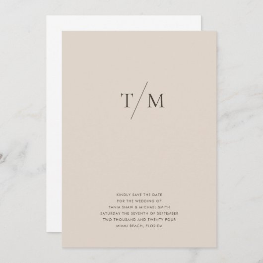 Save The Date Moderne simple Monogramme Sand Mix & Match Mariage (Devant / Derrière)