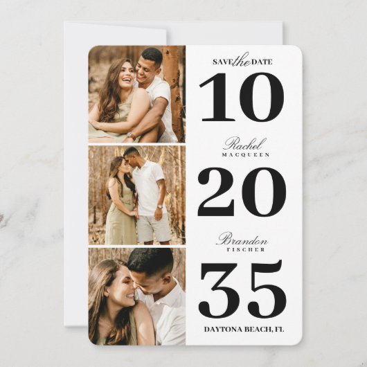 Save The Date Moderne Simple Noir Blanc Date Trois Mariage Photo (Devant)