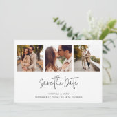 Save The Date Moderne Simple Noir Blanc Script 3 Mariage photo (Debout devant)