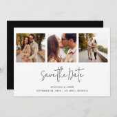 Save The Date Moderne Simple Noir Blanc Script 3 Mariage photo (Devant / Derrière)