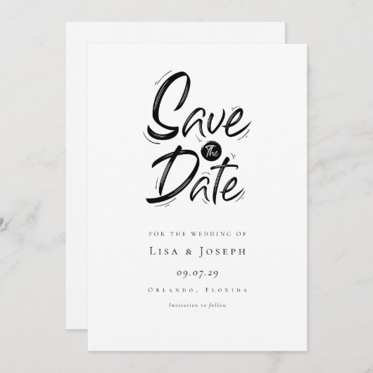 Save The Date Moderne simple noir et blanc Enregistrer la date (Devant / Derrière)