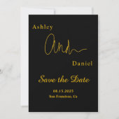 Save The Date Moderne Simple Noir Et Or Élégant Mariage Chic (Devant)