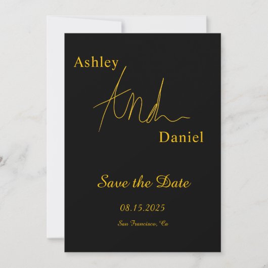 Save The Date Moderne Simple Noir Et Or Élégant Mariage Chic (Devant)