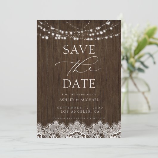 Save The Date Moderne Simple Rustic Twinkle Mariage (Debout devant)