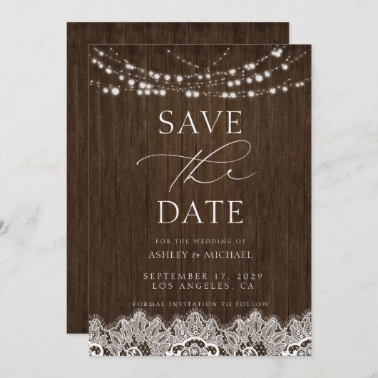 Save The Date Moderne Simple Rustic Twinkle Mariage (Devant / Derrière)