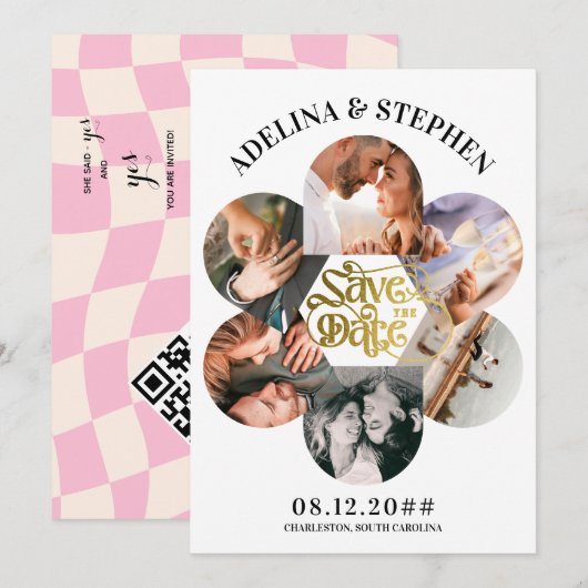 Save The Date Moderne Simple Script 6 Photo QR CODE Enregistrer  (Devant / Derrière)