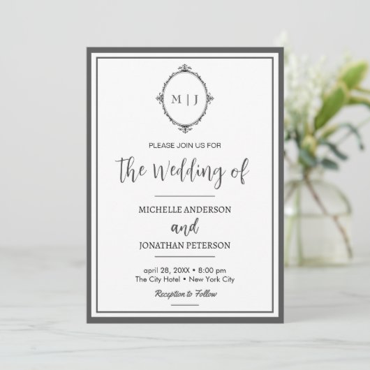 Save The Date Moderne Simple Script Monogramme Mariage photo (Debout devant)