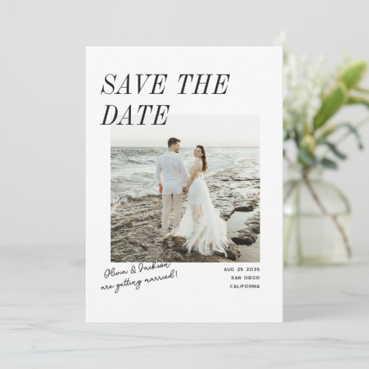 Save The Date Moderne Simple Script Photo Recto Verso (Debout devant)