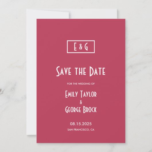 Save The Date Moderne Simple Viva Magenta Monogramme Mariage chi (Devant)