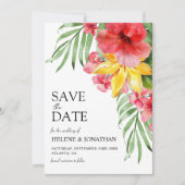 Save The Date Moderne Tropical Floral Élégant Destination Mariag (Devant)