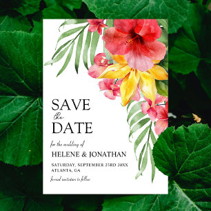 Save The Date Moderne Tropical Floral Élégant Destination Mariag