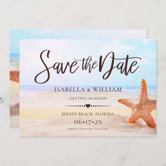 Save The Date Moderne Tropical Summer Starfish Mariage Save The  (Devant / Derrière)