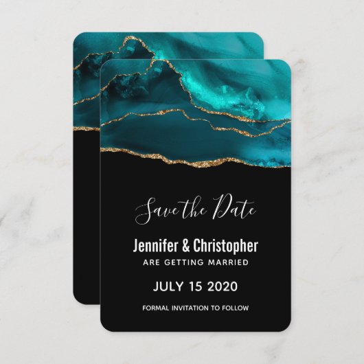 Save The Date Moderne Turquoise & Or Agate Pierre Conception abs (Devant / Derrière)