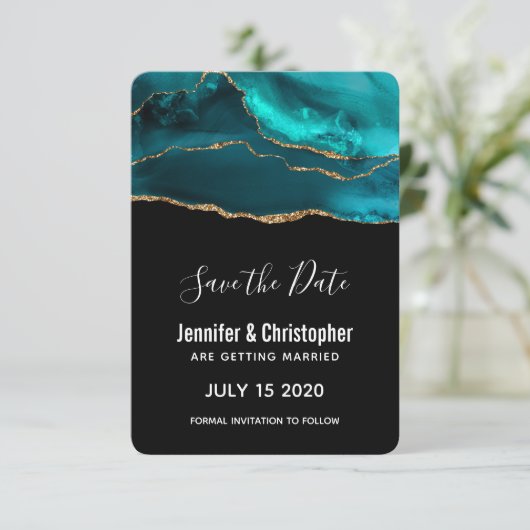 Save The Date Moderne Turquoise & Or Agate Pierre Conception abs (Debout devant)
