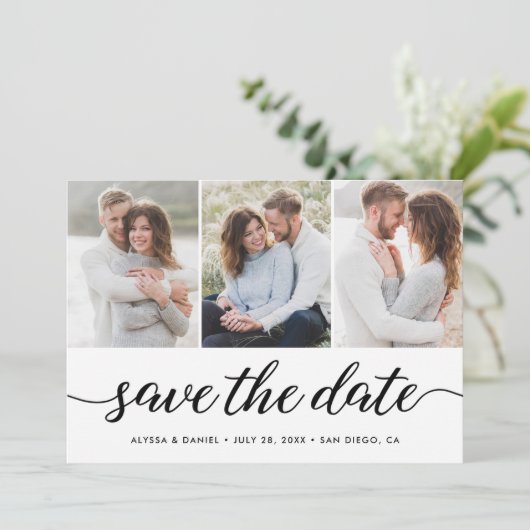 Save The Date Moderne Unique 3 Photos Mariage Script moderne (Debout devant)