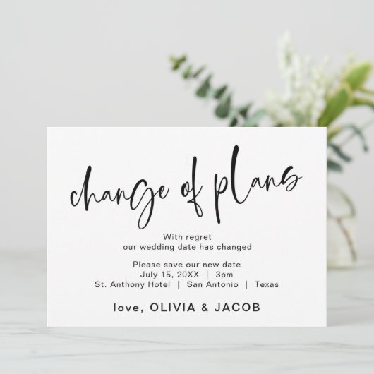 Save The Date Modification Des Plans | Noir moderne et blanc (Debout devant)